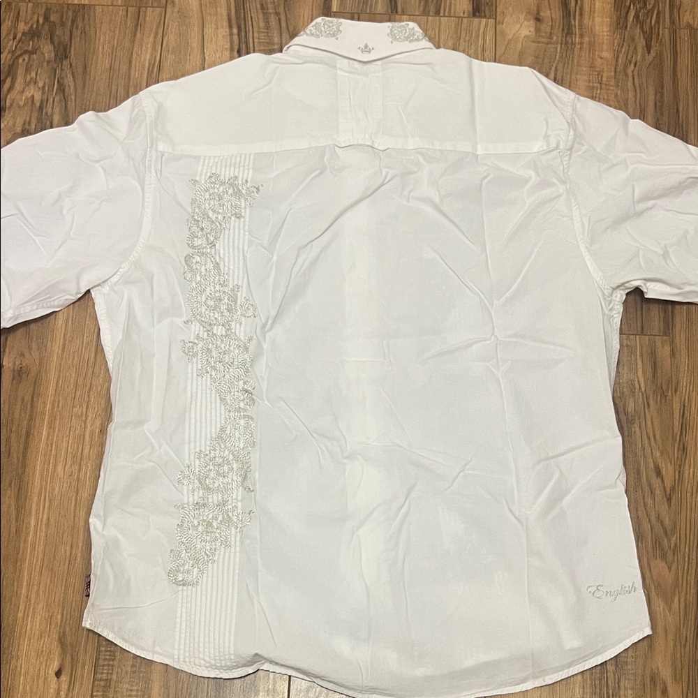 Vintage English Laundry White Dress Shirt with Silver Embroidery Sz XL - Picture 7 of 12